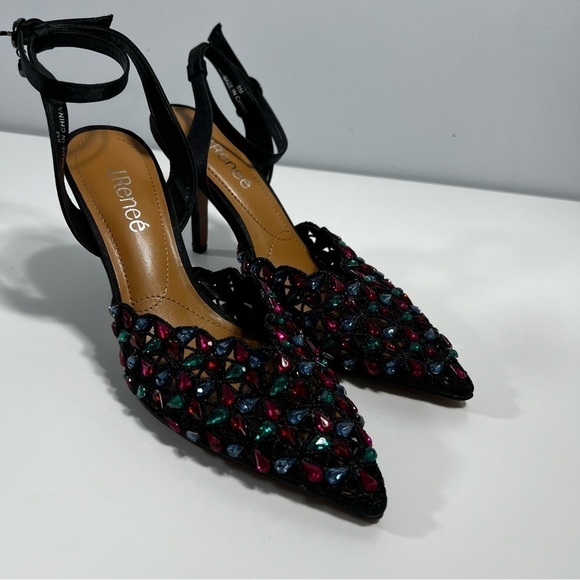 J. Renee Kamilo Black Satin Rhinestone Pumps Pointy Toe Memory Foam Insole 8M - Picture 8 of 13